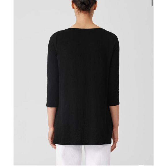 Eileen Fisher $148 Organic Linen Jersey Bateau Neck tunic Top Black XXS NEW - Picture 3 of 11